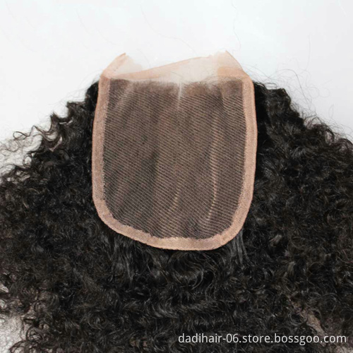 factory price wholesale natural color afro kinky 4*4 remy human hair lace closure for wigs